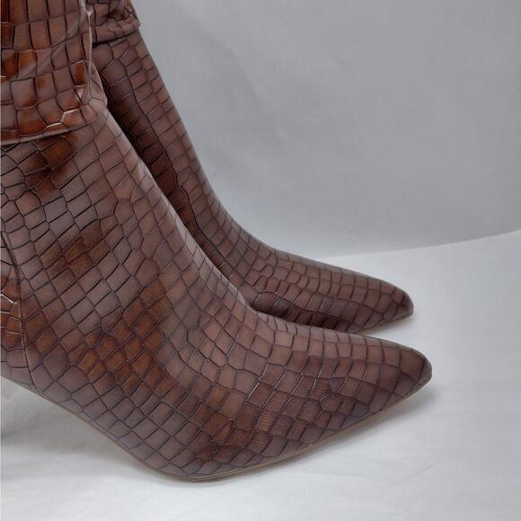 Alicepub Knee High Boots Women’s 9.5 Brown Croc Faux Leather Pointed Toe Zip - Picture 6 of 16